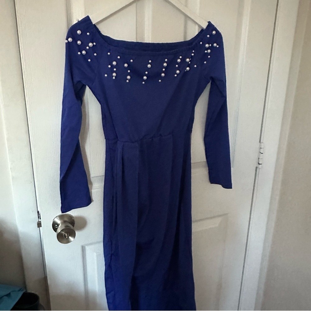 Blue Embellished Midi Dress